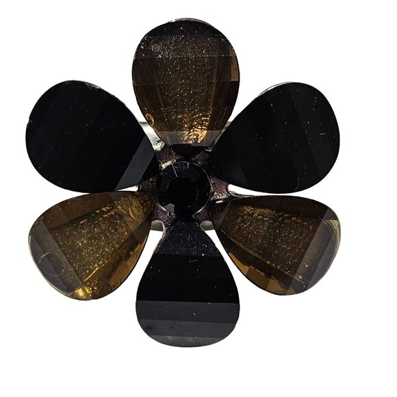 Vintage Black Gold Flower Chunky Stretch Ring Adjustable Retro Fashion Jewelry - Picture 1 of 5